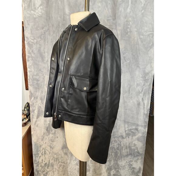 Zara Faux Black Leather Boxy Bomber Jacket XS Motorcycle Moto Biker Cropped - Picture 3 of 10